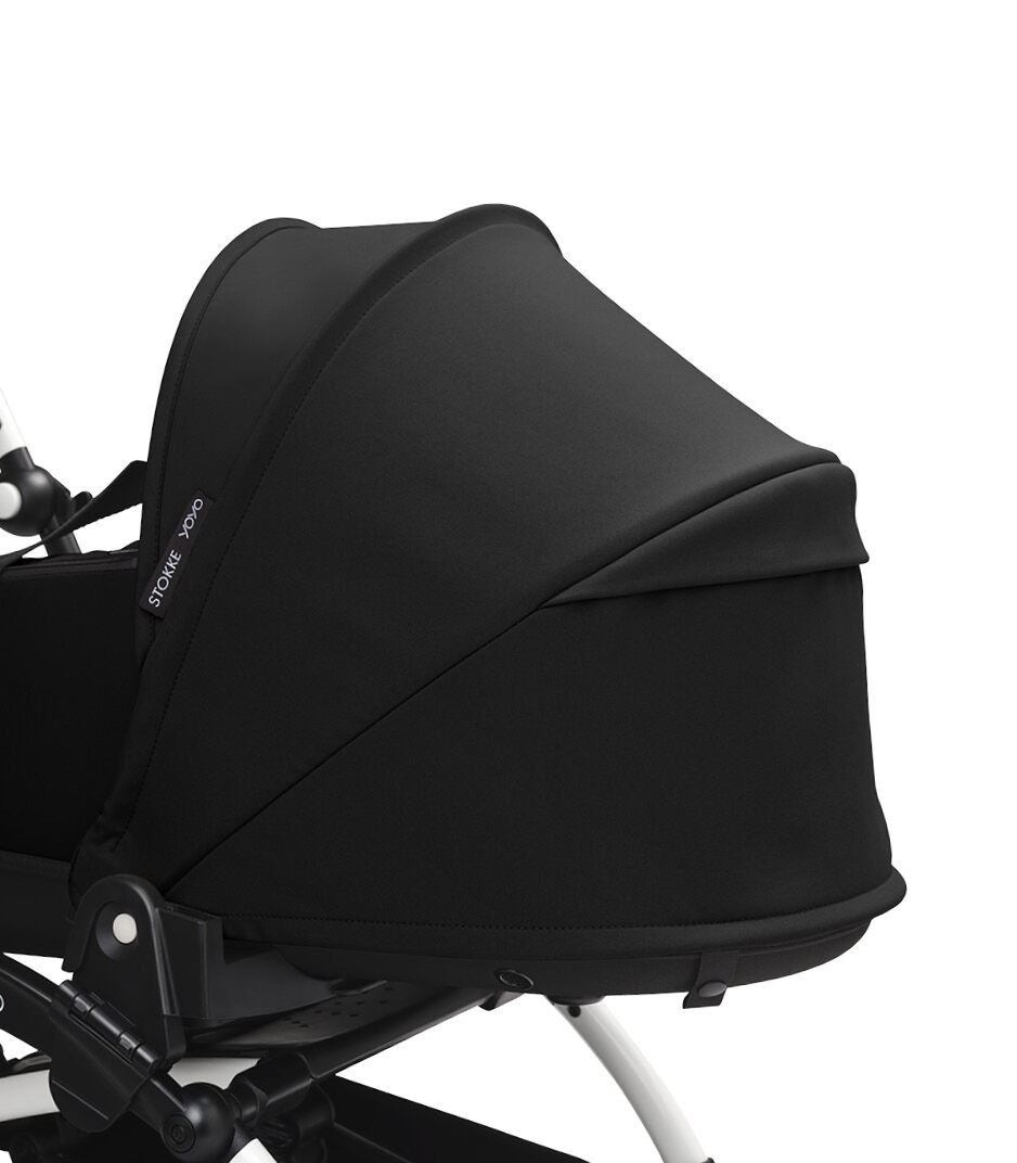 Stokke® YOYO3® Newborn Shell, Black. White Frame. Canopy ventilation closed, close-up. galery image 3